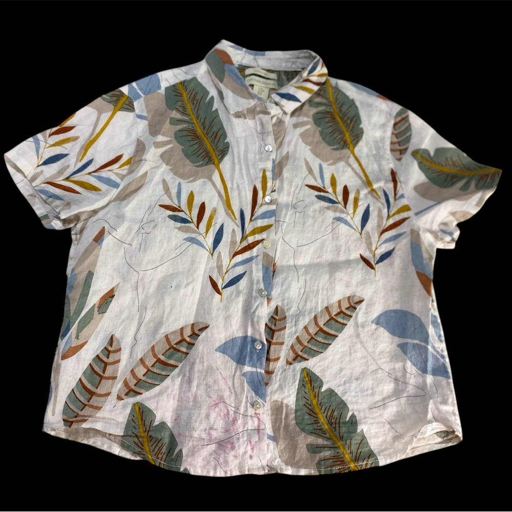 Cynthia Rowley 100% Linen Tropical Women’s M Floral Button Up Beachy Dancer Top